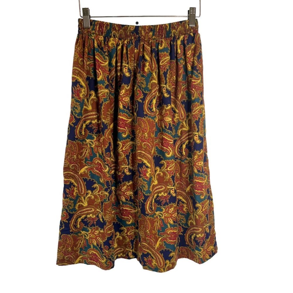Vintage 90s Brown Paisley Knee Length Full Skirt 6P